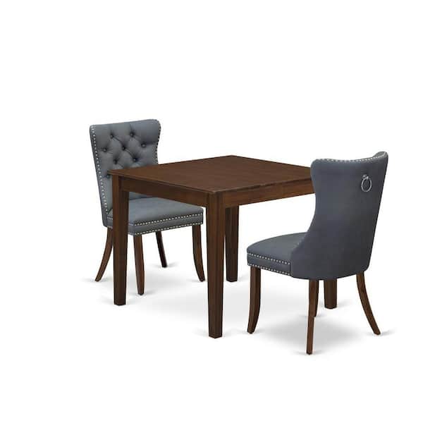 East West Furniture 3-Piece Antique Walnut Finish Square Solid Wood Top Dining Table Set