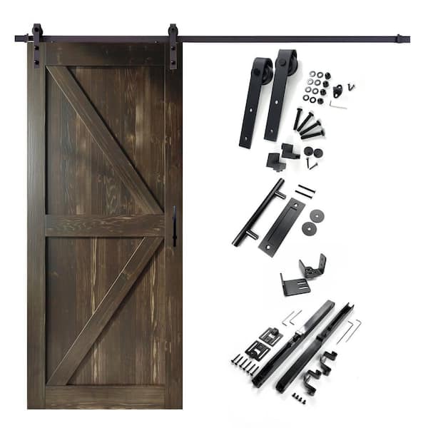 HOMACER 46 in. x 84 in. K-Frame Ebony Solid Pine Wood Interior Sliding Barn Door with Hardware Kit, Non-Bypass