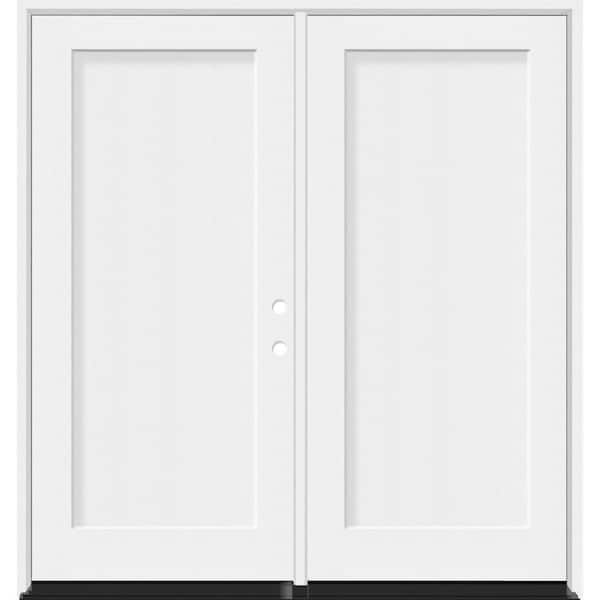Legacy 72 in. x 80 in. 1 Panel Shaker LHIS Unfinished White Fiberglass Double Prehung Front Door w/4-9/16 Jamb