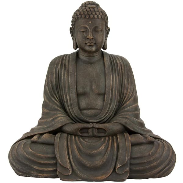 Red Lantern 17 in. Japanese Sitting Buddha Decorative Statue