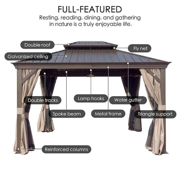KOZYARD Alexander 12 ft. x 12 ft. Dark Brown Aluminum Hardtop