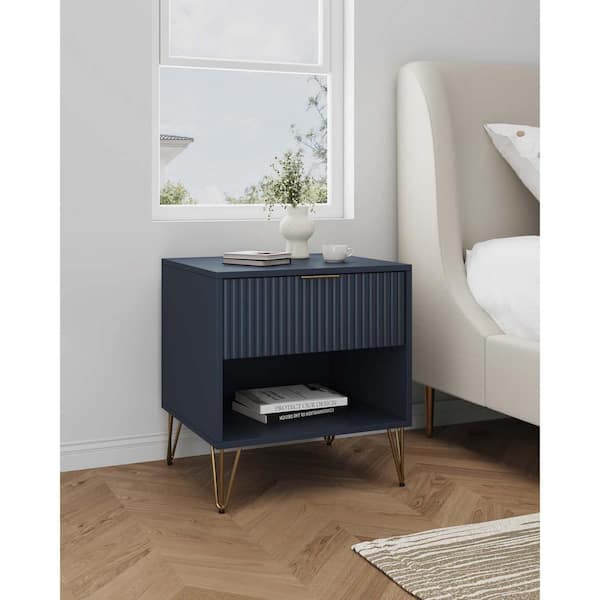 DUMBO Modern Midnight Blue 1-Drawer 20.07 in. W Nightstand with SNAP Assembly - Tool-Free, Effortless Setup