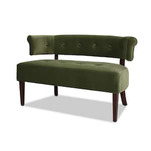 Jared 51 in. Olive Green Performance Velvet Roll Arm Tufted Bench Settee