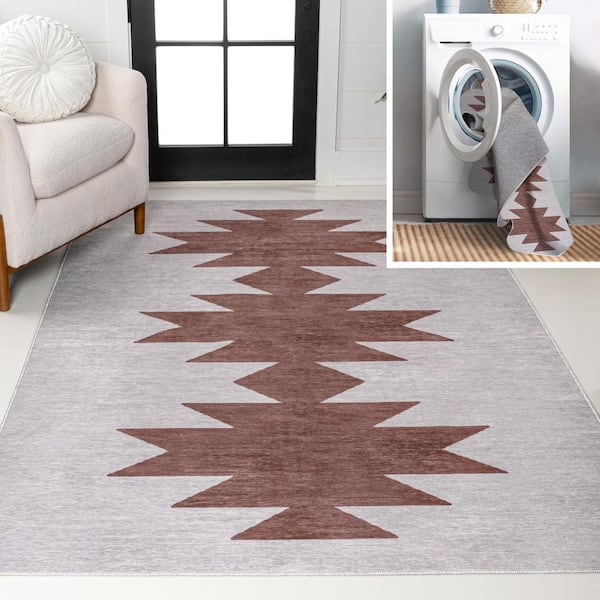 Chayton Minimalist Geometric Machine-Washable Gray/Brown 8 ft. x 10 ft. Area Rug