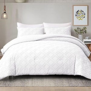3-Piece All Season Bedding King Size Comforter Set Ultra Soft Polyester Elegant Bedding Comforters-White