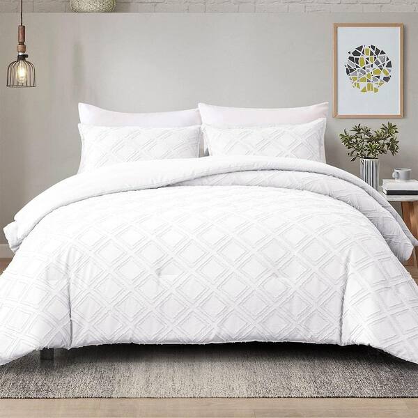 Shatex 3-Piece All Season Bedding King Size Comforter Set Ultra Soft Polyester Elegant Bedding Comforters-White