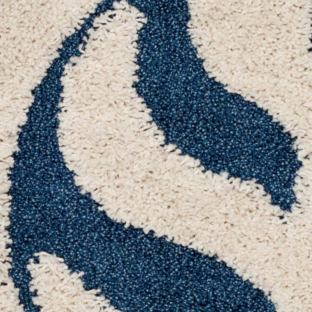 Elysian Cream/Blue Floral Hand-Knotted Shag Rug - 27" x 5"