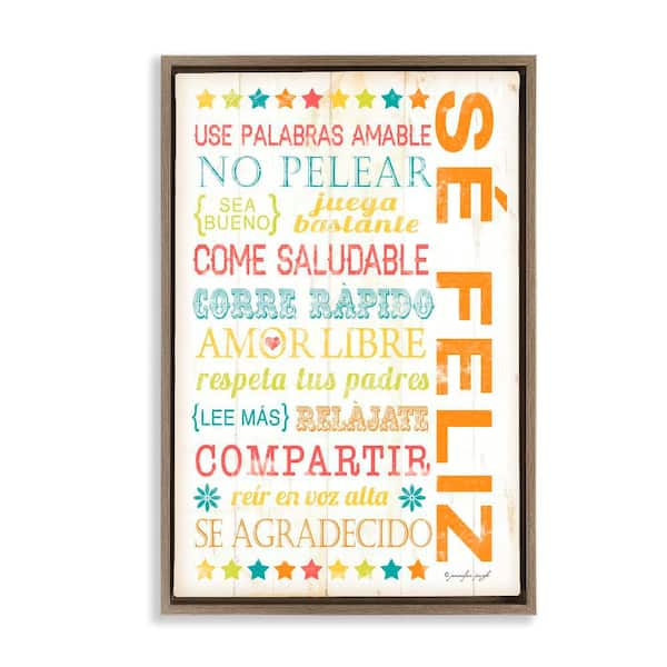 Stupell Industries Be Happy Guide by Jennifer Pugh Brown Floater Frame Typography Graphic Art Print 25 in. x 17 in.