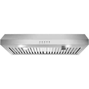 30 in. Ducted Kitchen Under Cabinet Range Hood in Silver with 3-Speed 600 CFM Vent, LEDs