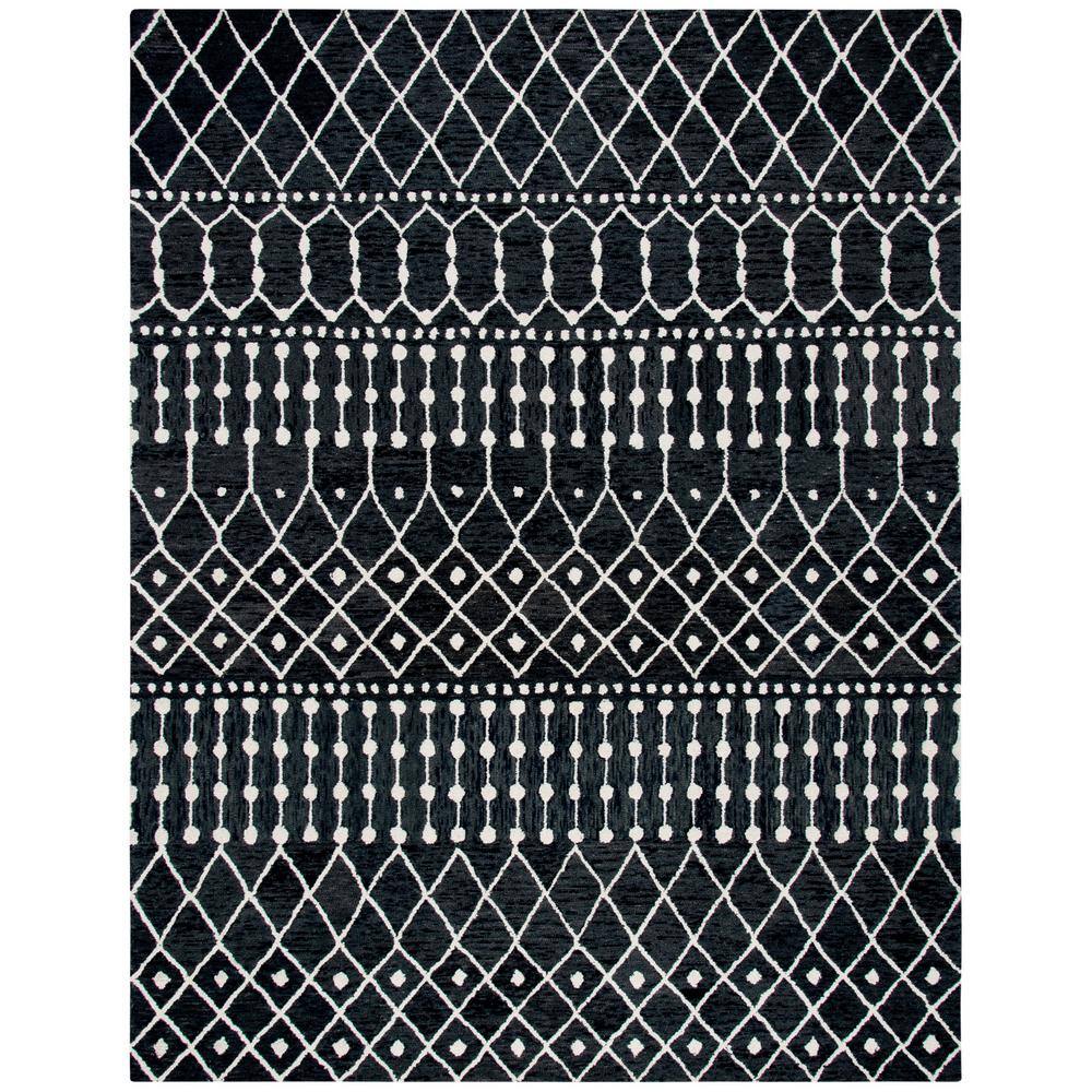 Black and Ivory 8' x 10' Handmade Wool Tufted Area Rug