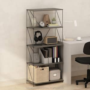 Wire 53.74 in. Tall Finn Oak Wood 5-Shelf Metal Frame Bookcase