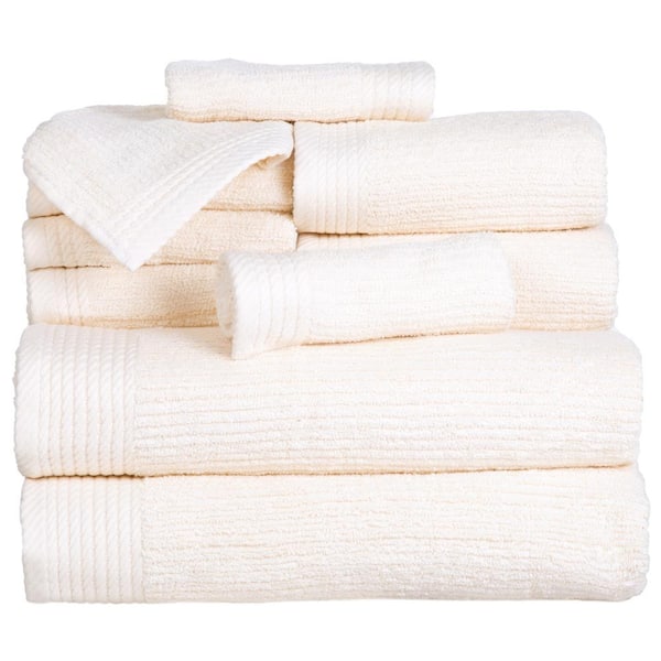 10-Piece B1-White Ribbed 100% Cotton Bath Towel Set 237474ZVR