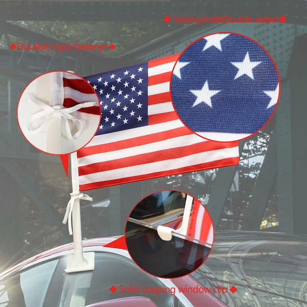 Pack of 2 2x US American Patriotic Car Window Clip on USA Flag 17" x 12" 