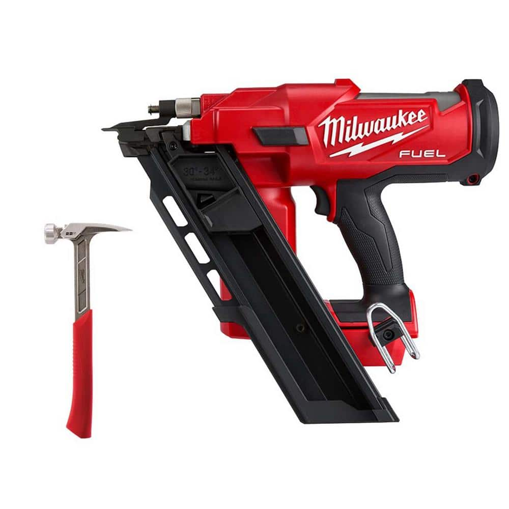 M18 FUEL 3-1/2 in. 18-Volt 30-Degree Lithium-Ion Brushless Cordless Framing Nailer with 22oz Milled Face Framing Hammer -  Milwaukee, 2745-9022