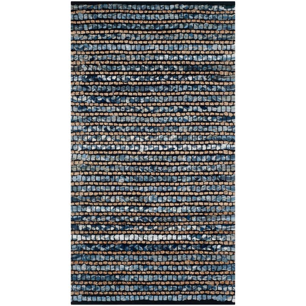 Cape Cod Blue Striped Cotton 3' x 5' Handmade Area Rug
