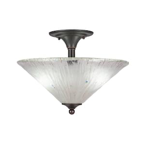 Bristol 11.75 in. 2-Light Dark Granite Semi-Flush with 16 in. Frosted Crystal Glass Shade No Bulbs Included