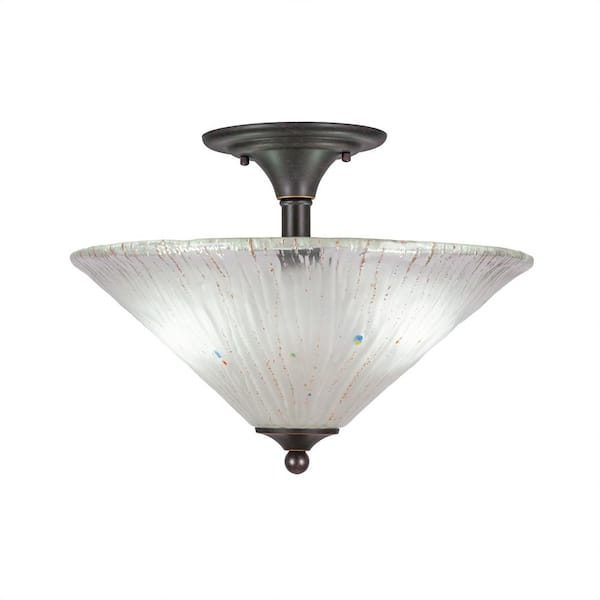Unbranded Bristol 11.75 in. 2-Light Dark Granite Semi-Flush with 16 in. Frosted Crystal Glass Shade No Bulbs Included