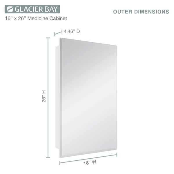 16 in. W x 26 in. H Frameless Recessed or Surface Mount Medicine Cabinet 16 in. W x 26 in. H Frameless Recessed or Surface Mount Medicine Cabinet