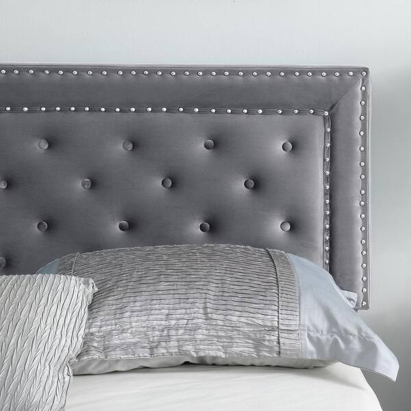 Morden Fort Gray Velvet Tufted Full Bed Frame with Upholstered Headboard No Box Spring Needed 105 F GREY The Home Depot