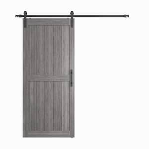 36 in. x 84 in. Gray MDF Sliding Barn Door with Hardware Kit, Covered with Water-Proof PVC Surface, H-Frame