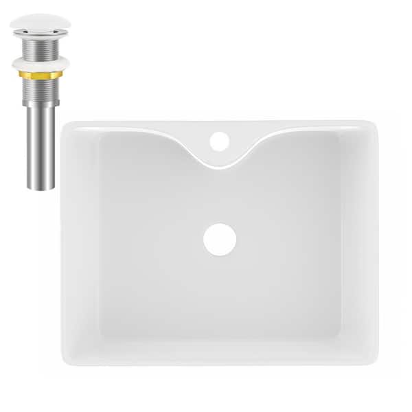 Unbranded Rectangular Sink 14.5 in . Bathroom Sink Ceramic Vessel Sink Bathroom Sink Modern with Pop-Up Drain in White