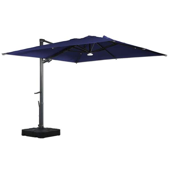 Boyel Living 10 ft 360° Rotation Square Cantilever Patio Umbrella with BaseandBT in Navy Blue
