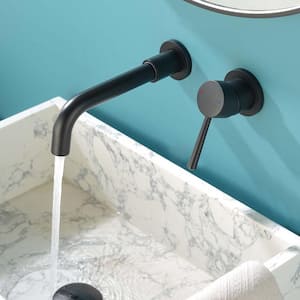 Slender Single Handle Wall Mounted Faucet with Hot/Cold Indicators Included Valve Supply Lines in Matte Black