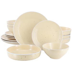 Emilia 16-Piece Double Bowl Stoneware Dinnerware Set Service For 4 in Cream Yellow