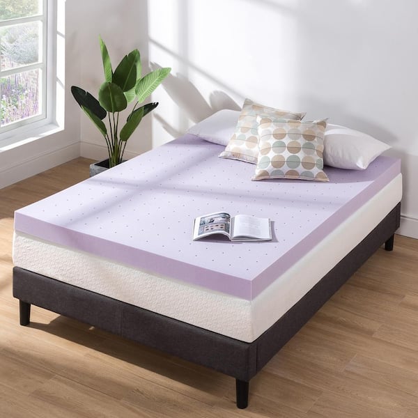 Lucid 3 inch Lavender Infused Memory Foam Mattress Topper - Ventilated Design - Cal King Size