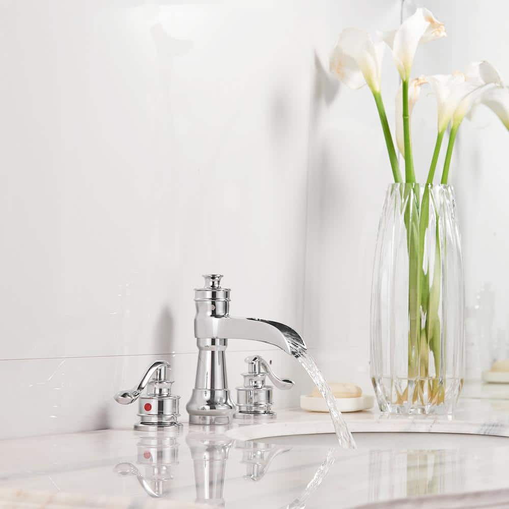 Polished Chrome 8-Inch Waterfall Widespread 2-Handle Bathroom Faucet
