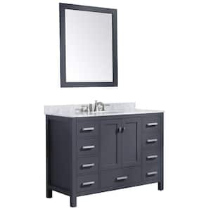 Chateau 48 in. W x 22 in. D Bathroom Bath Vanity Set in Gray with Marble Vanity Top in Carrara White with White Basins