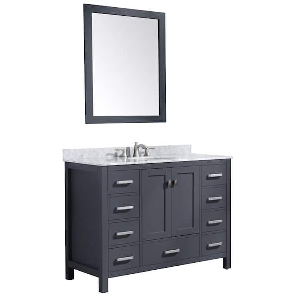 ANZZI Chateau 48 in. W x 22 in. D Bathroom Bath Vanity Set in Gray with Marble Vanity Top in Carrara White with White Basins