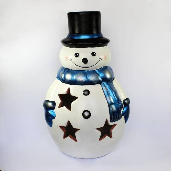 Evergreen Enterprises 19 in. Fancy Snowman Ceramic Garden Statue
