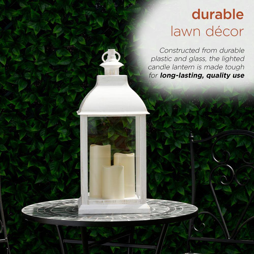 22" White Plastic LED Flameless Candle Lantern