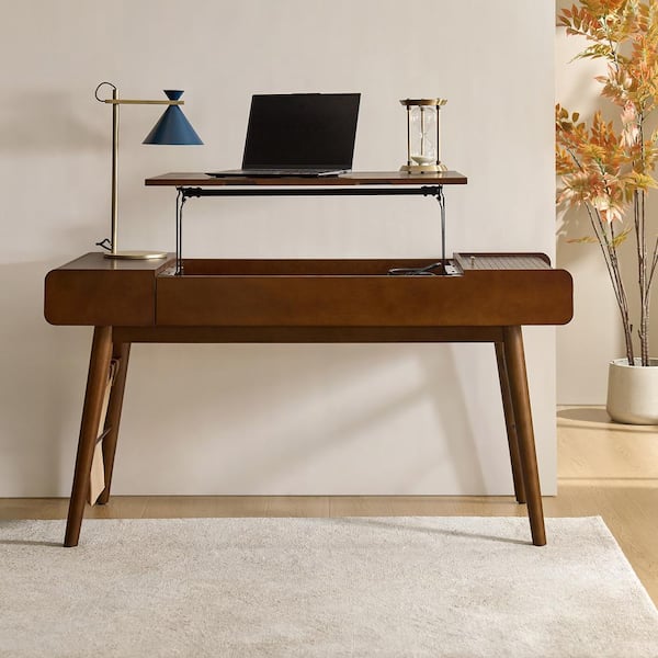JAYDEN CREATION Reue 60 in. Rectangular Walnut Wood Desk with