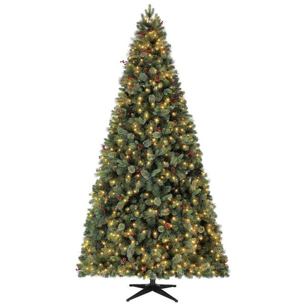 Home Accents Holiday 9 ft Pre-Lit LED Fir Artificial Christmas Tree with Pine Cones and Berries and 800 Warm White Micro-Dot Lights