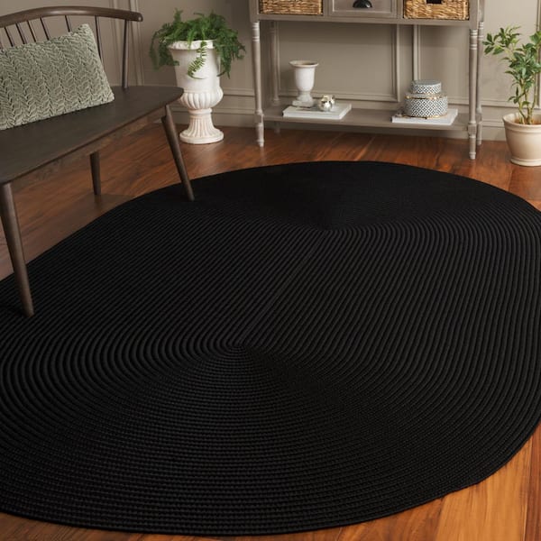 Braided Black 5 ft. x 8 ft. Machine Washable Solid Color Gradient Oval Area Rug