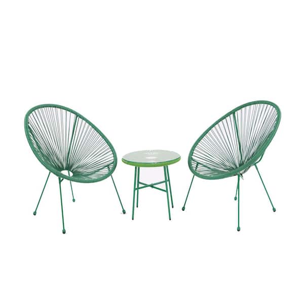 Sudzendf Green 3-Piece Metal Patio Outdoor Bistro Conversation Set with Side Table