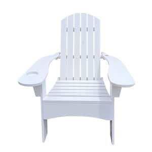 white Outdoor or Indoor Wood Sloping Seat with an Hole to Hold Umbrella on The Arm