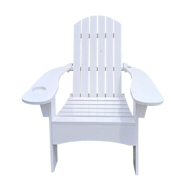 Tatayosi white Outdoor or Indoor Wood Sloping Seat with an Hole to Hold Umbrella on The Arm