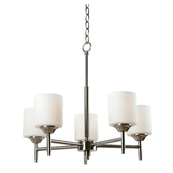 Kenroy Home Logan 5-Light Brushed Steel Chandelier with Glass Shade