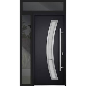 48 in. x 96 in. Left-hand/Inswing Frosted Glass Black Enamel Steel Prehung Front Door with Hardware