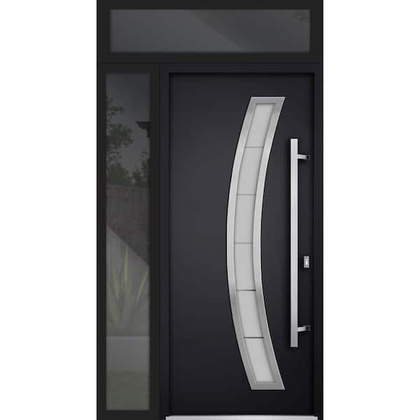 VDOMDOORS 48 in. x 96 in. Left-hand/Inswing Frosted Glass Black Enamel Steel Prehung Front Door with Hardware
