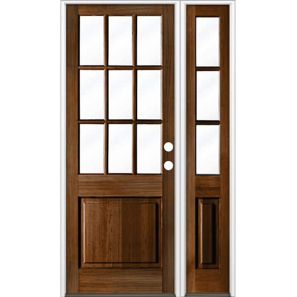 50 in. x 96 in. Farmhouse 9-Lite Clear Glass Left-Hand Provincial Stain Hemlock Wood Prehung Front Door w/ RSL
