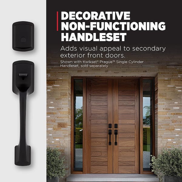 Kwikset Prague Matte Black Dummy Door Handleset with Round Pismo