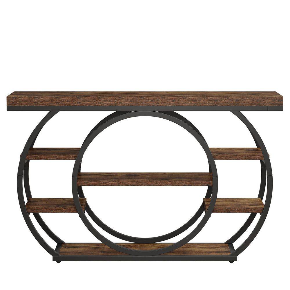 Turrella 47.24 in. Brown Rectangle Wood Console Table with 5-Tier Shelf, Industrial Entryway Table Sofa Table