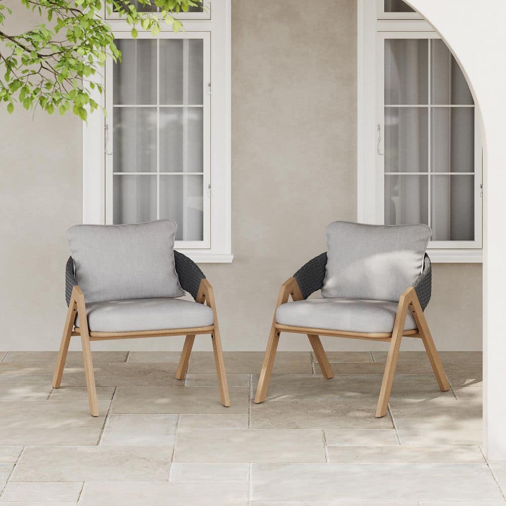 Sawyer PE Rattan and Metal Patio Outdoor Lounge Chair with Light Grey Cushions, Dark Grey+ Maple, Set of 2 price history on PriceWatchPro