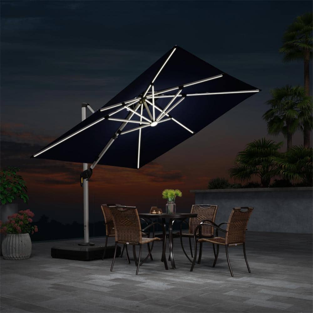 9 ft. Square Aluminum Solar Powered LED Patio Cantilever Offset Umbrella with Base, Navy Blue price history on PriceWatchPro
