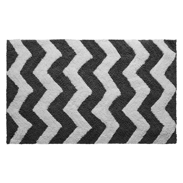 Jean Pierre Reversible Cotton Soft Zigzag Gun Metal 21 in. x 34 in. Bath Mat