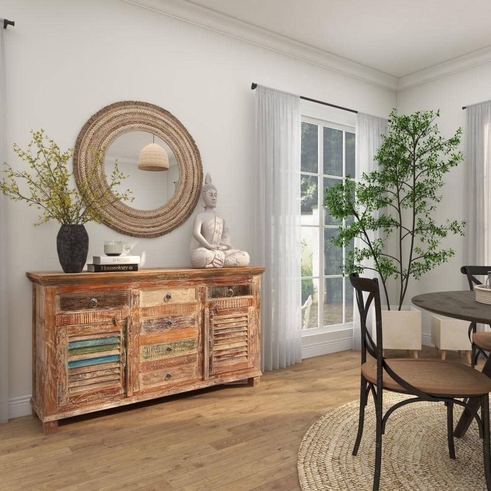 Rustic Dark Brown Reclaimed Wood Cabinet with Adjustable Shelving